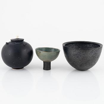 Bowls, a pair, and an oil lamp, by Ulrika Wallin among others, circa 2000.