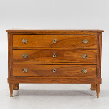 A Walnut veneered chest of drawers, late 19th Century.
