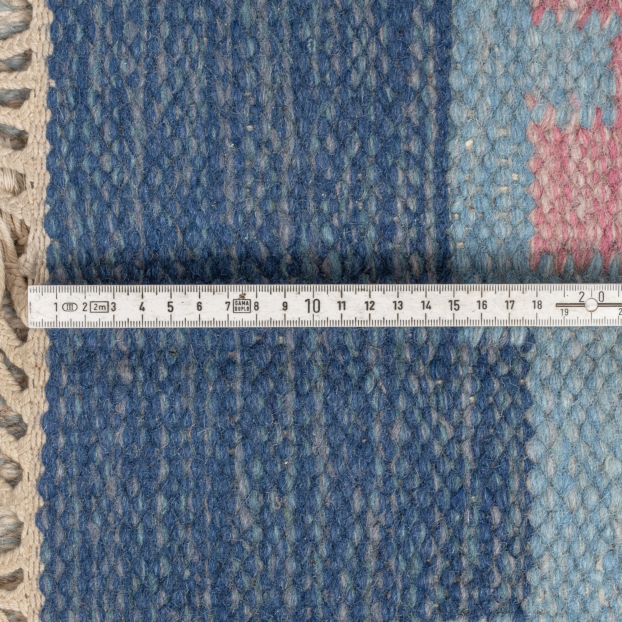A carpet, flat weave, ca 237-240 x 172-174 cm, signed AMB, possibly designed by Anne Marie Boberg.