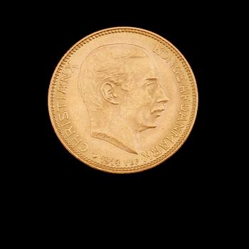 GULDMYNT, 20 kroner, Christian X, Danmark, 1914. Vikt ca 9 gram.