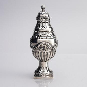 A Danish 18th century silver sugar caster, mark of Niels Pihl, Copenhagen 1783.