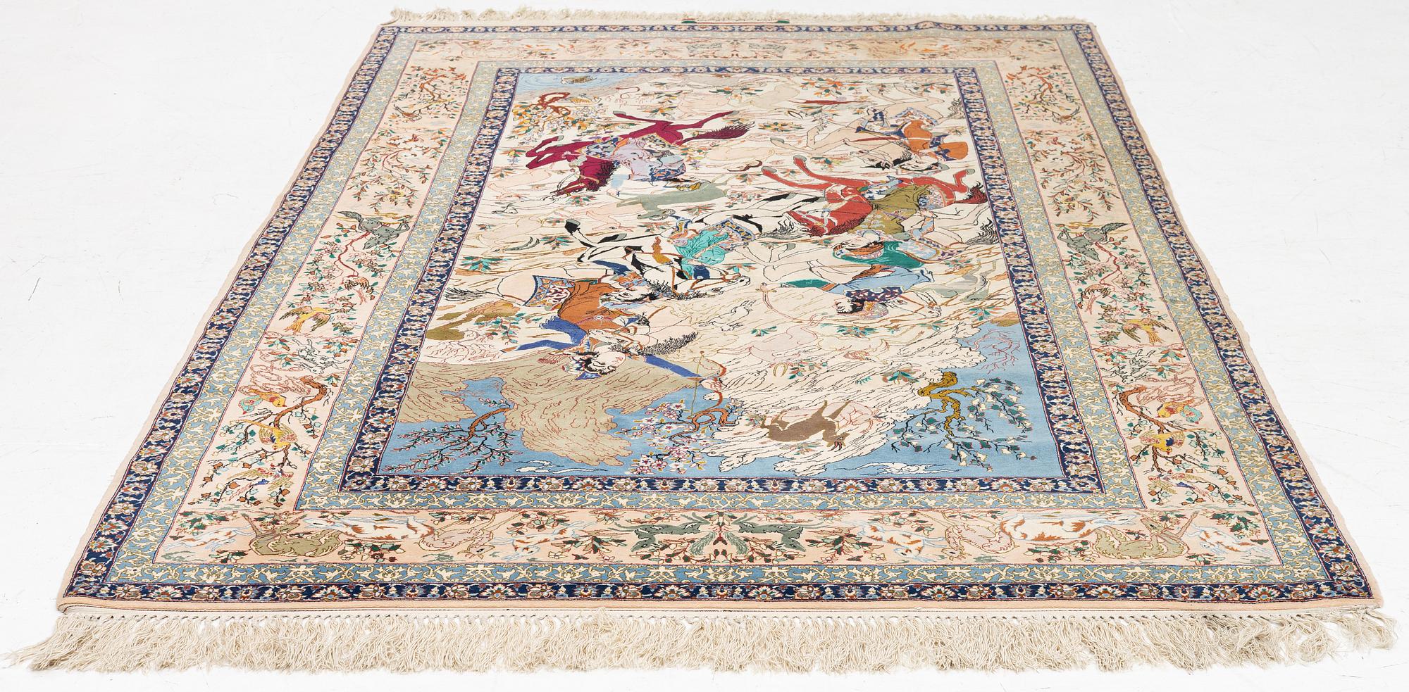 Matta, Isfahan, figural, signerad, ca 240 x 150 cm.
