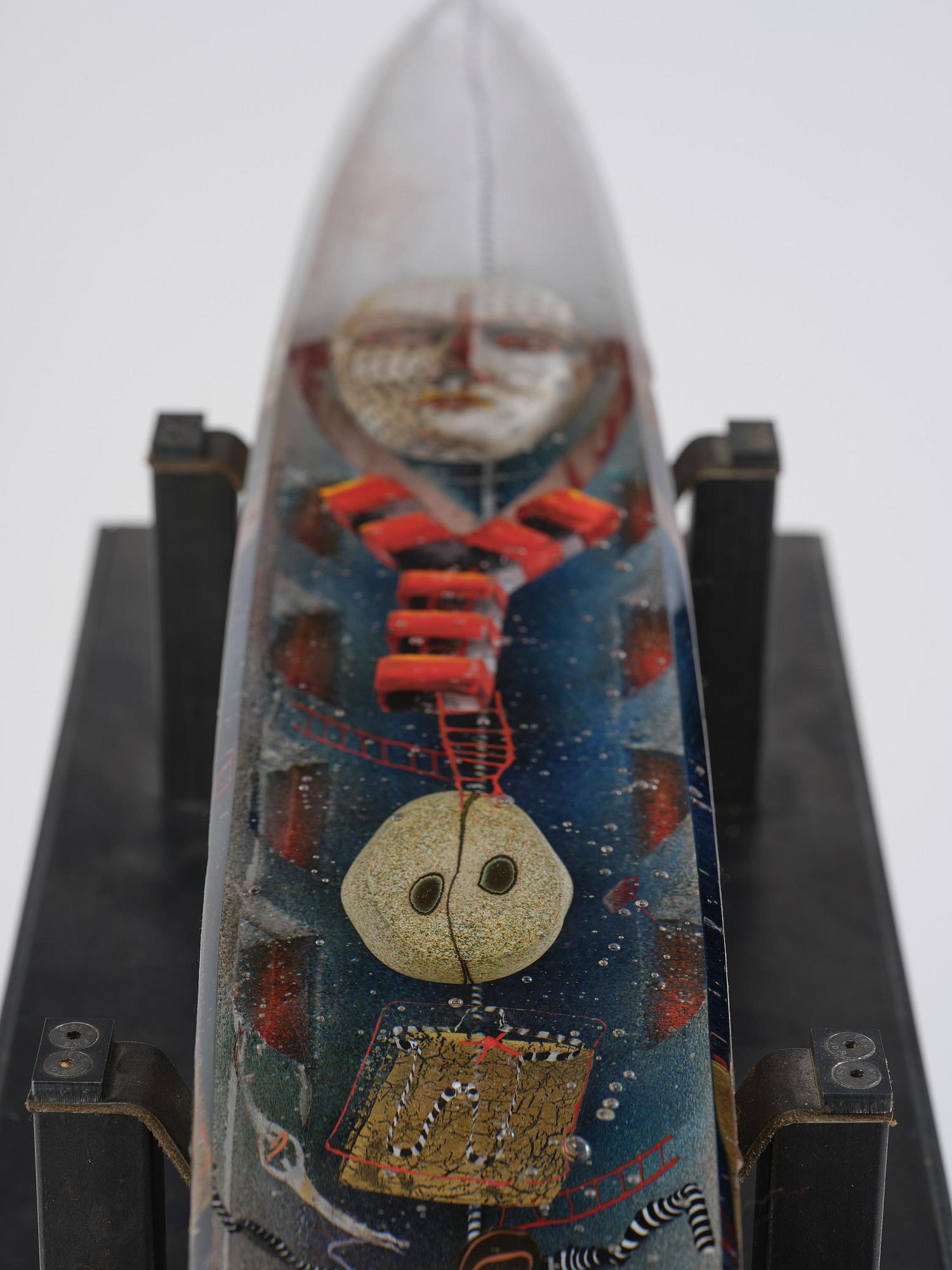 Bertil Vallien, a unique sand cast glass sculpture of a boat, Kosta Boda, Sweden.