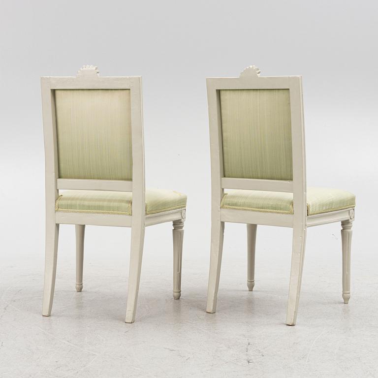 A set of five late-Gustavian chairs from Lindome, late 18th century.