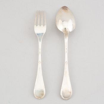 Uppsättning skedar och gafflar, 14 delar, silver, "Rosett", bl.a. Bernt Erlandsson, Kristianstad, 1912-32.