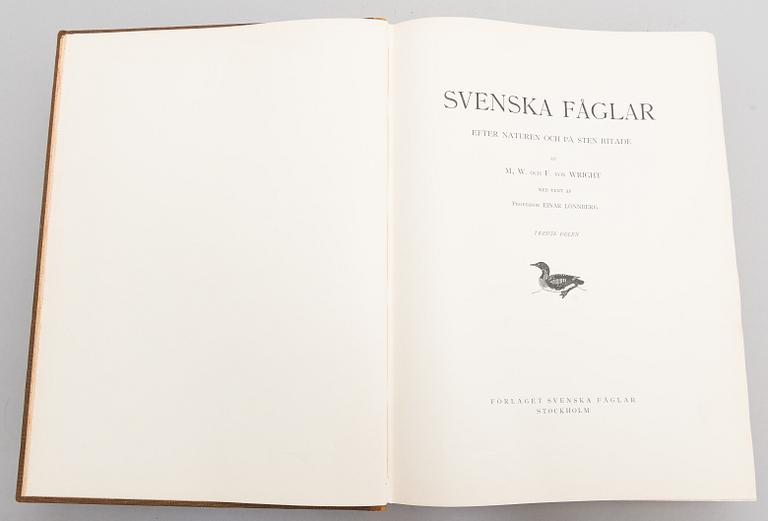 Books, 3 vol, "Svenska Fåglar", M,W & F von Wright. 1924 and 1929 Stockholm.