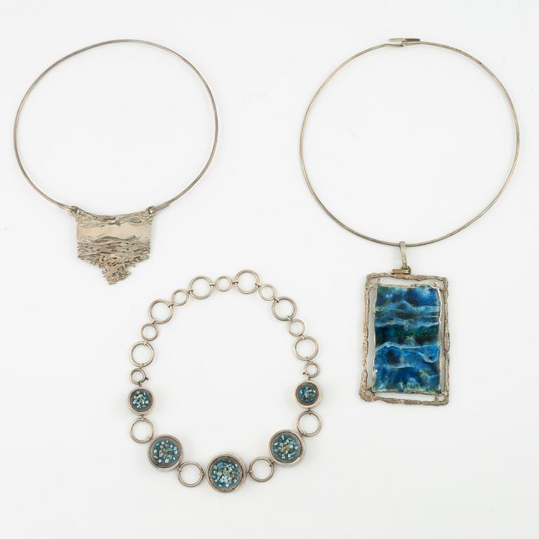 Lars Arby, three necklaces, sterling silver and enamel, Gothenburg among others 1966.