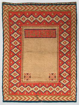 A Finnish folkart long pile ryijy-rug dated 1842. Circa 180 x 135 cm.