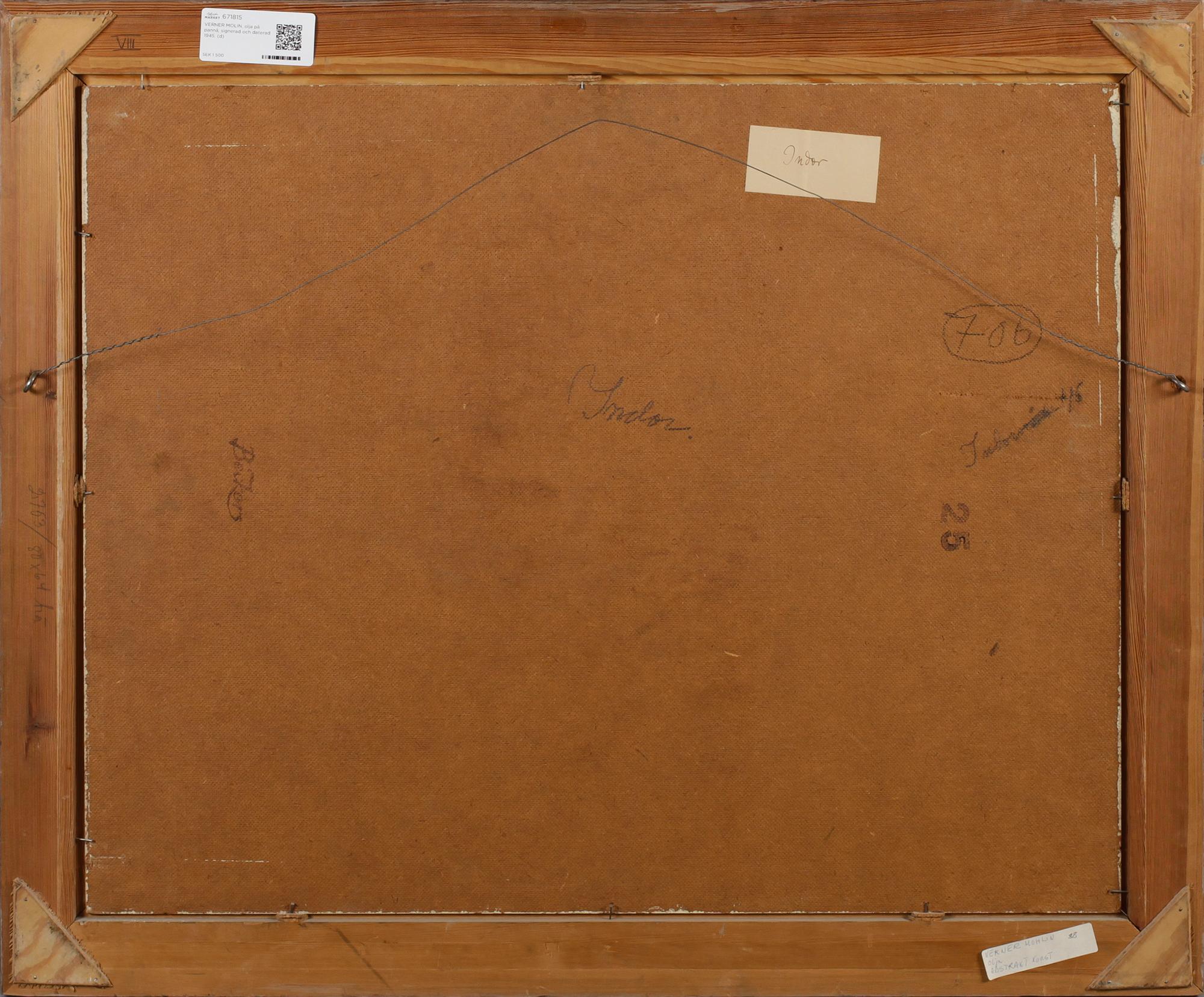 VERNER MOLIN, olja på pannå, signerad och daterad 1945.