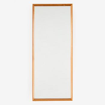 A SWEDISH MIRROR AND TABLE, oak and teak, signed with label "Eriksmåla glas". 1960s.