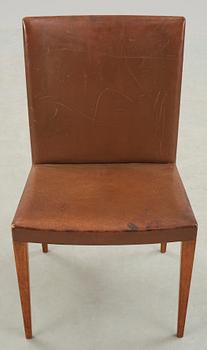 A Bruno Mathsson oak and brown leather chair, Karl Mathsson, Värnamo 1940's.