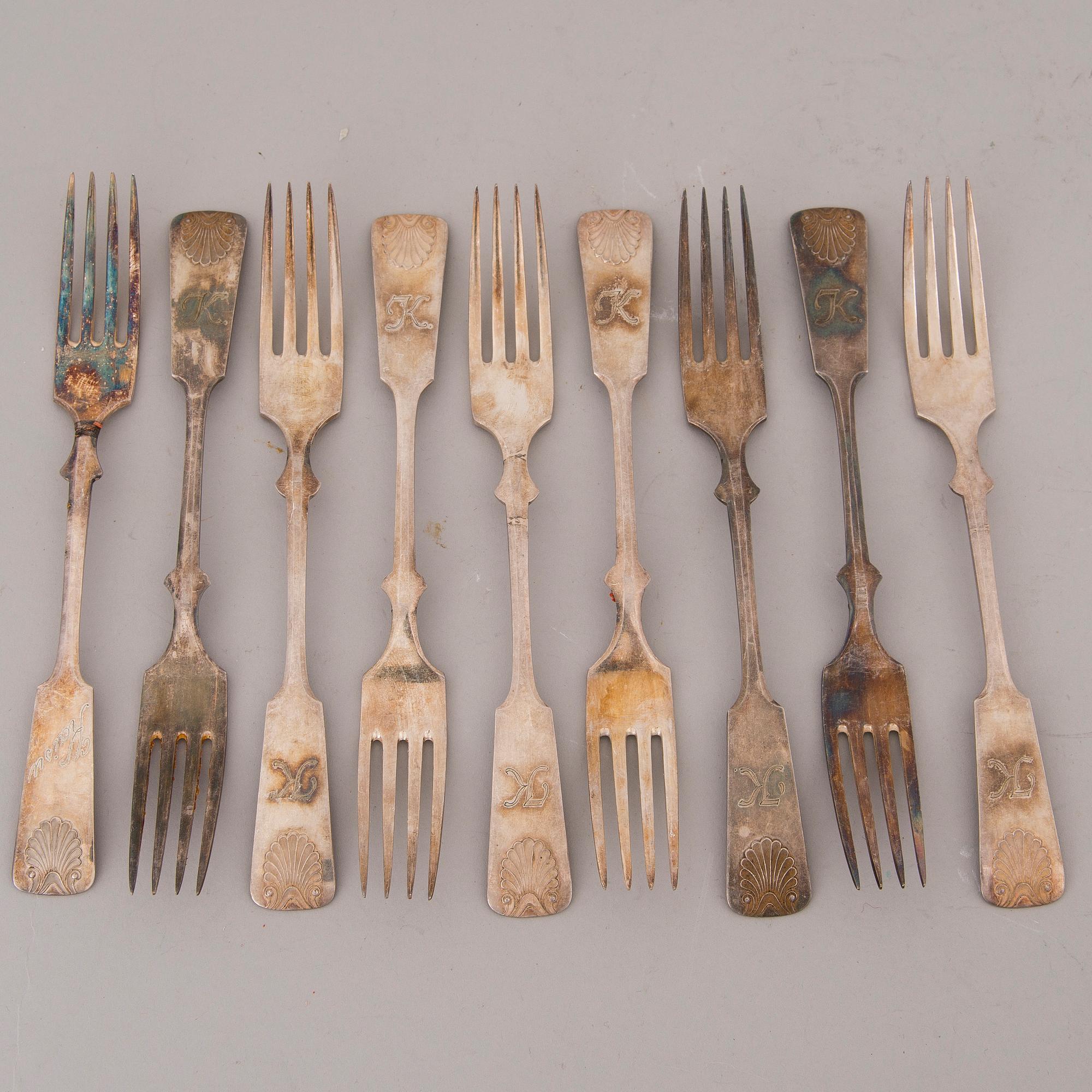 BESTICK, silver och nysilver 23 + 25 delar, "Musslan", finska stämplar, 1923-1955.