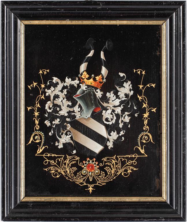 VAPENMÅLNING, olja på pannå, 1800-tal.