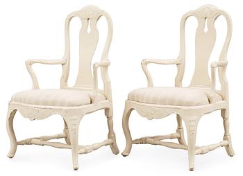 A pair of Swedish Rococo 18th century armchairs.