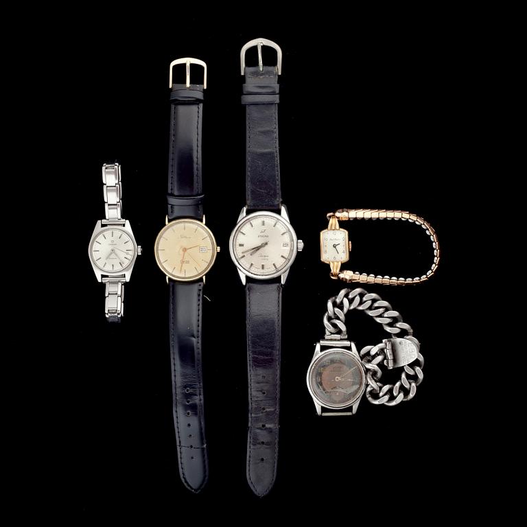 PARTI ARMBANDSUR, 5 st. Div. fabrikörer och material.