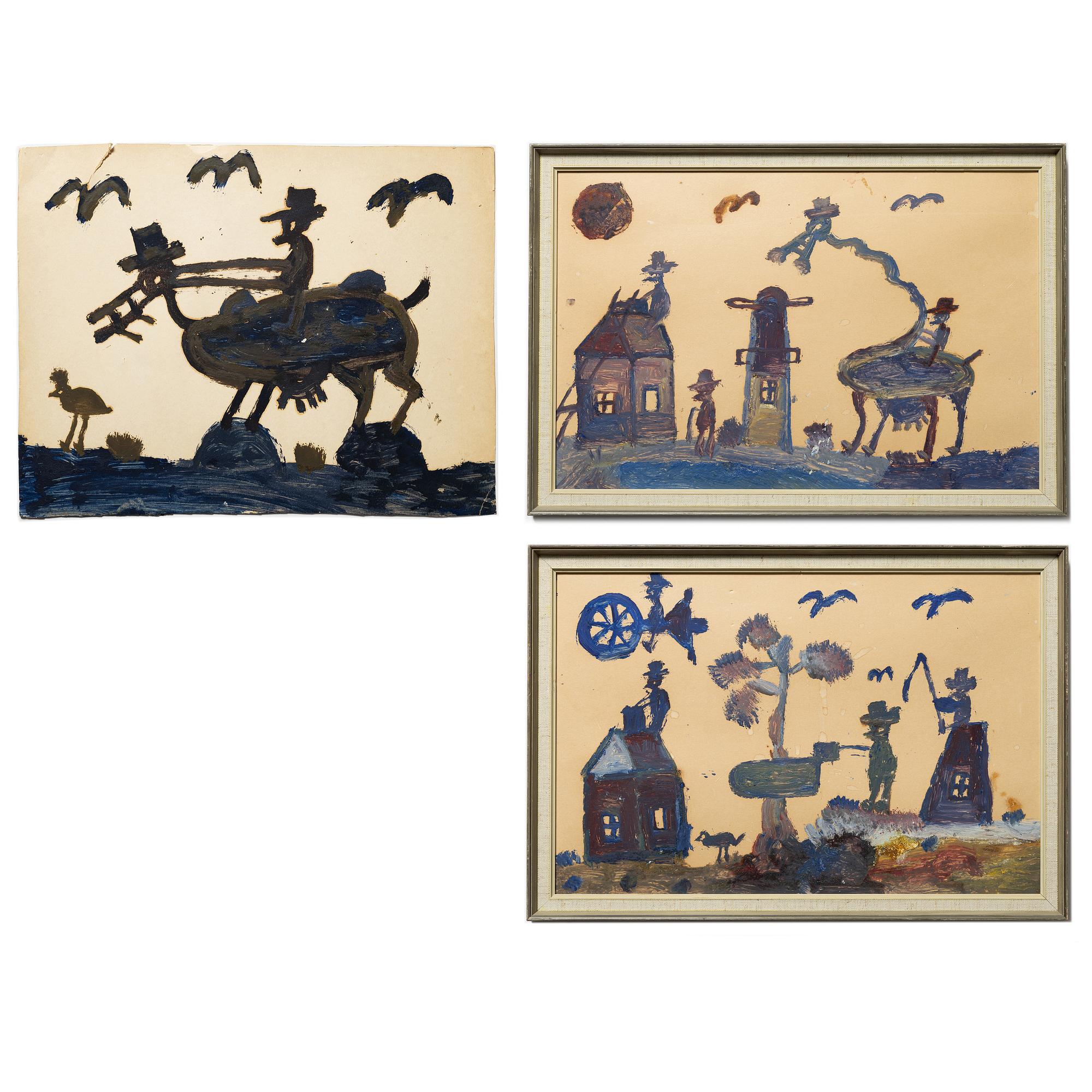 Nils "Björnjägarn" Rundgren, three paintings, "Figures".