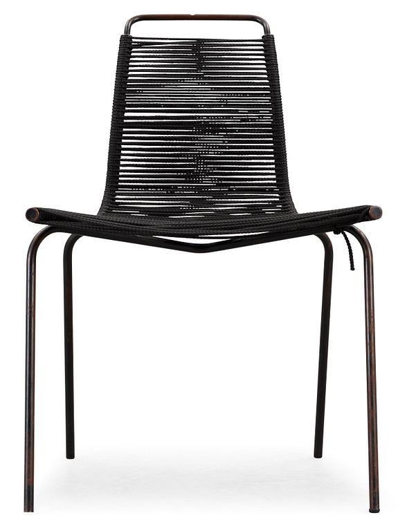 A Poul Kjaerholm 'PK-2' chair, probably for E Kold Christensen, Denmark, halyard seat with black enameled metal frame.