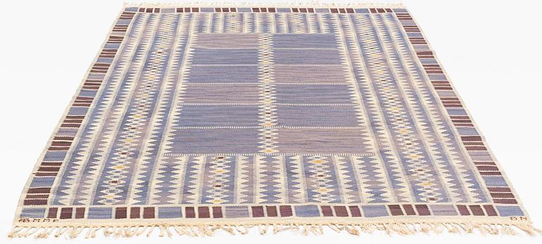 Barbro Nilsson, a carpet, "Salerno blå", flat weave, ca 302 x 204 cm, signed AB MMF BN.