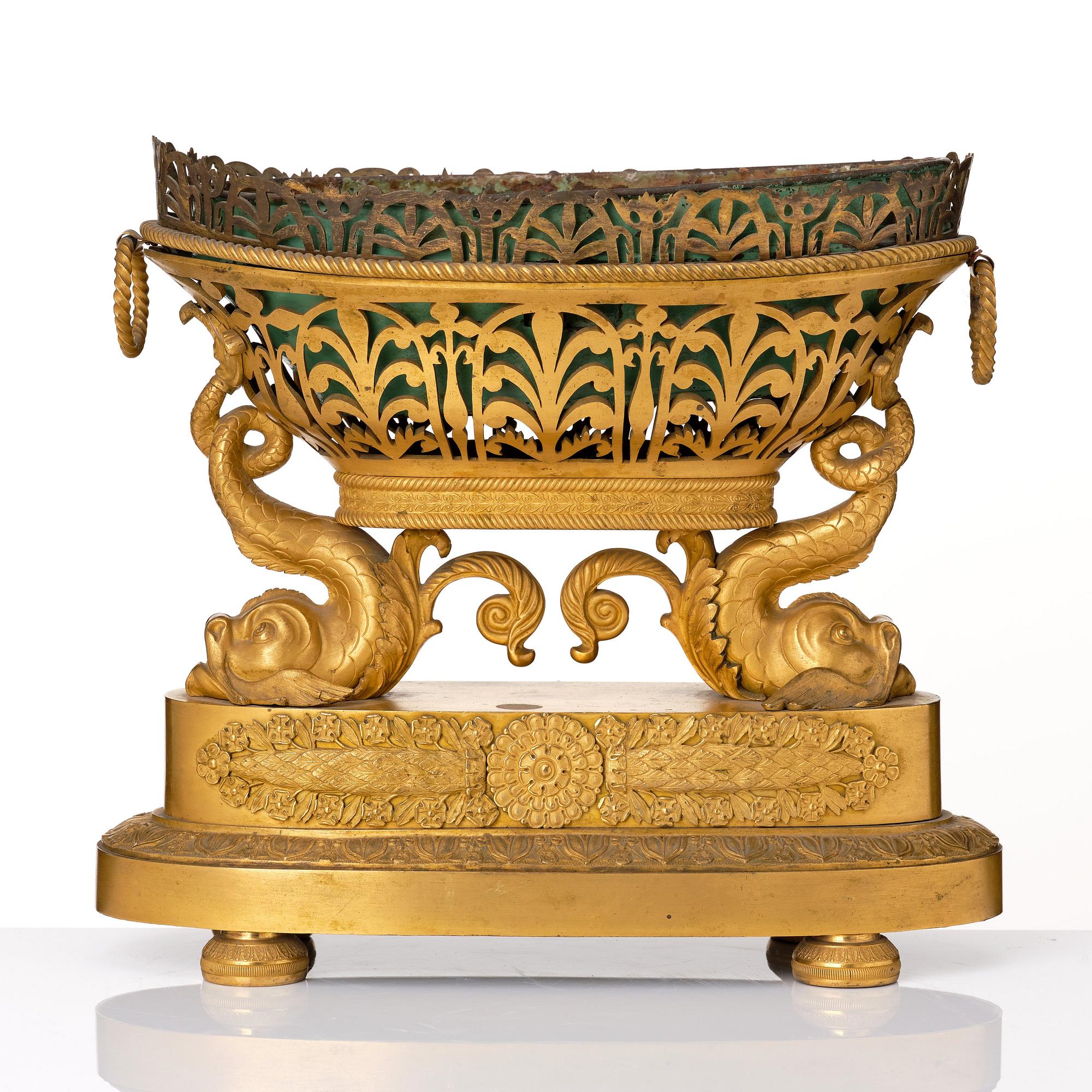 A set of three French Empire early 19th century gilt bronze centre pieces.