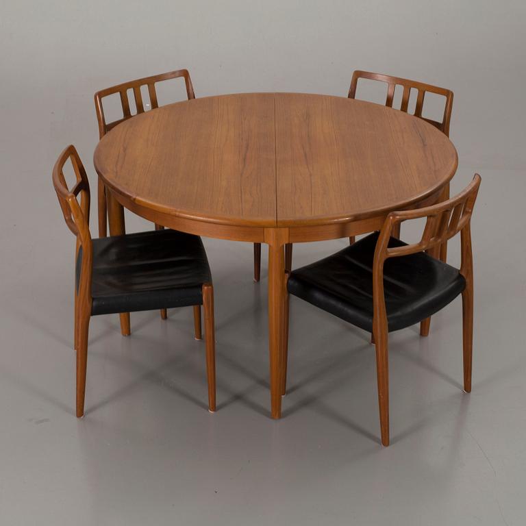 MATBORD och 4 STOLAR, bl a J L Möller models, Danmark, 1900-talets andra hälft.