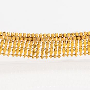 Halsband, armband och örhängen, 14-21K guld.