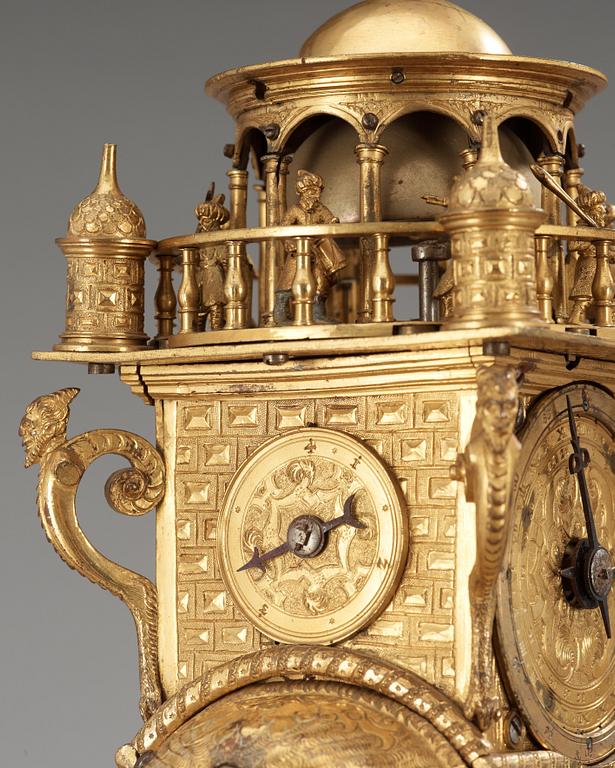 An important South German late 16th century gilt copper and bronze elephant automaton figure clock.