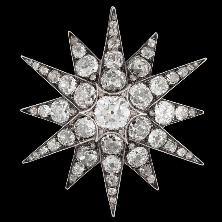 An antique cut diamond star brooch, c. 1880.