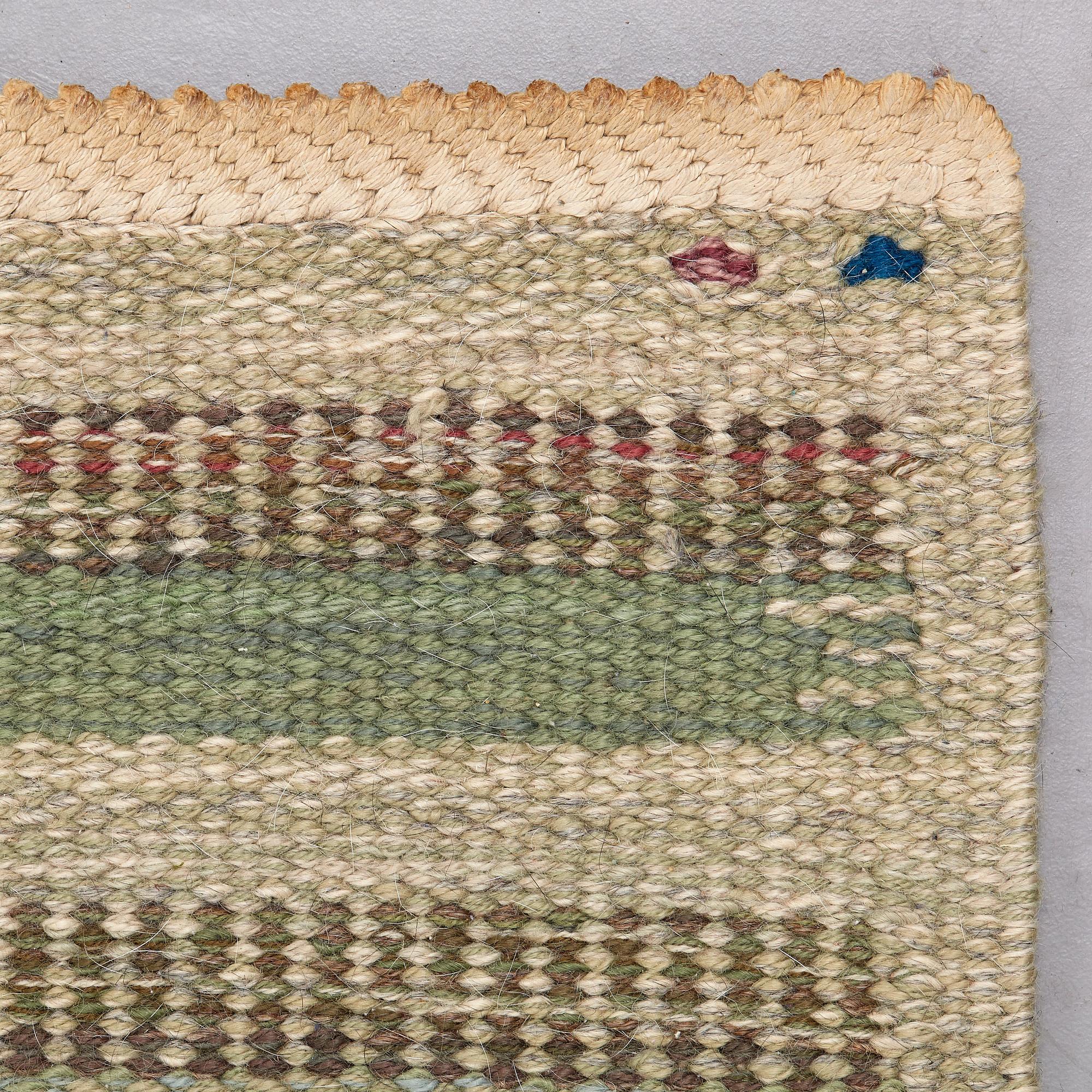 Barbro Nilsson, Matta, "Randig med tvist, grön", rölakan, ca 244,5-245,5 x 226-227 cm, signerad AB MMF BN.