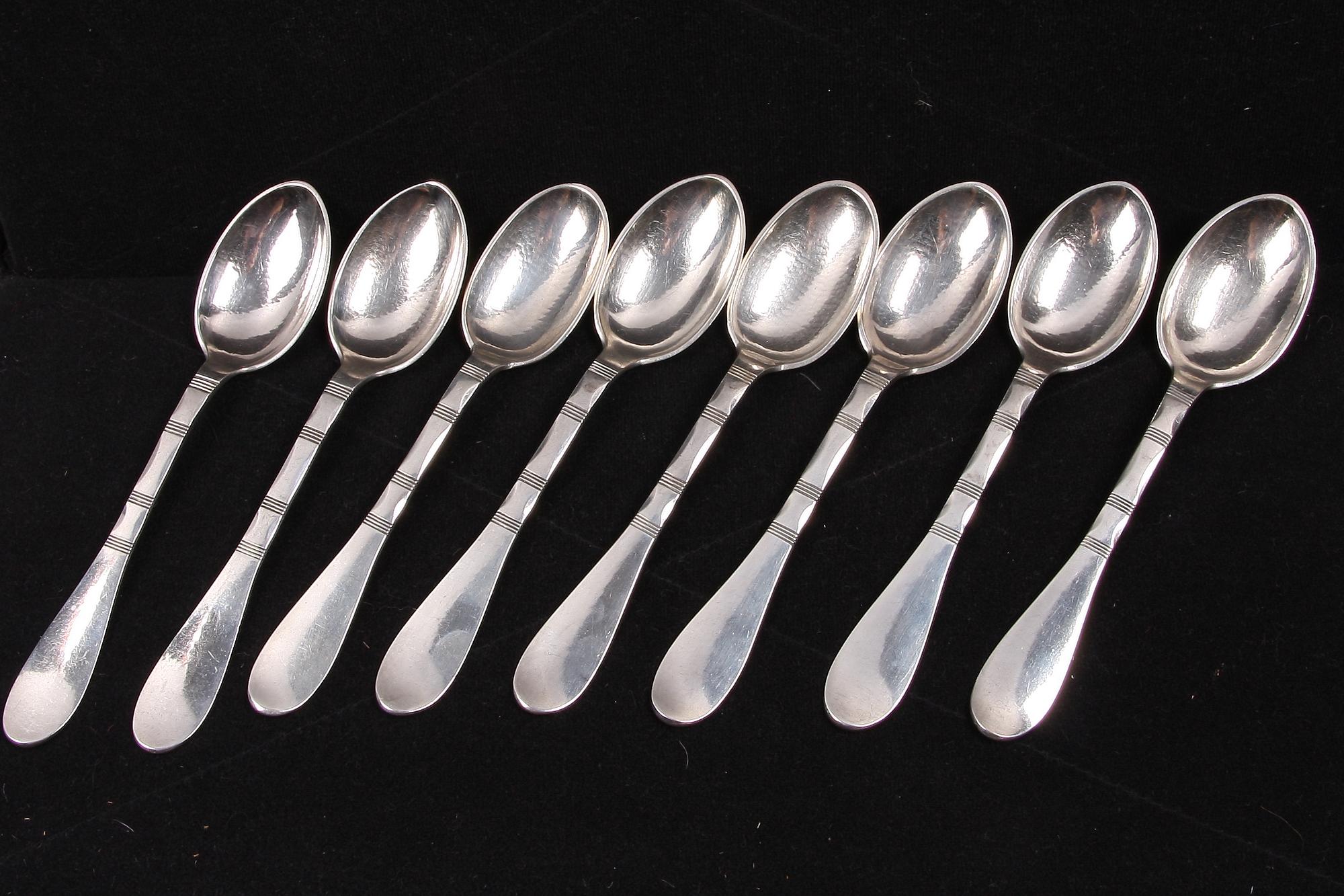 DESSERTSKEDAR, 8 st, silver, Evald Nielsen, Danmark. 1900-tal.