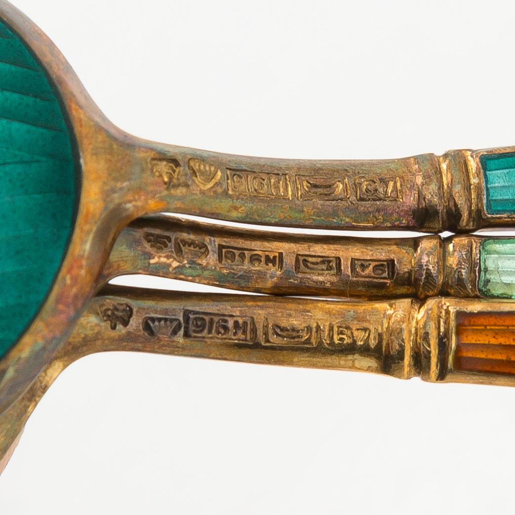 Tillander, mokkalusikoita, 12 kpl, emalia ja kullattua sterling hopeaa, Helsinki.