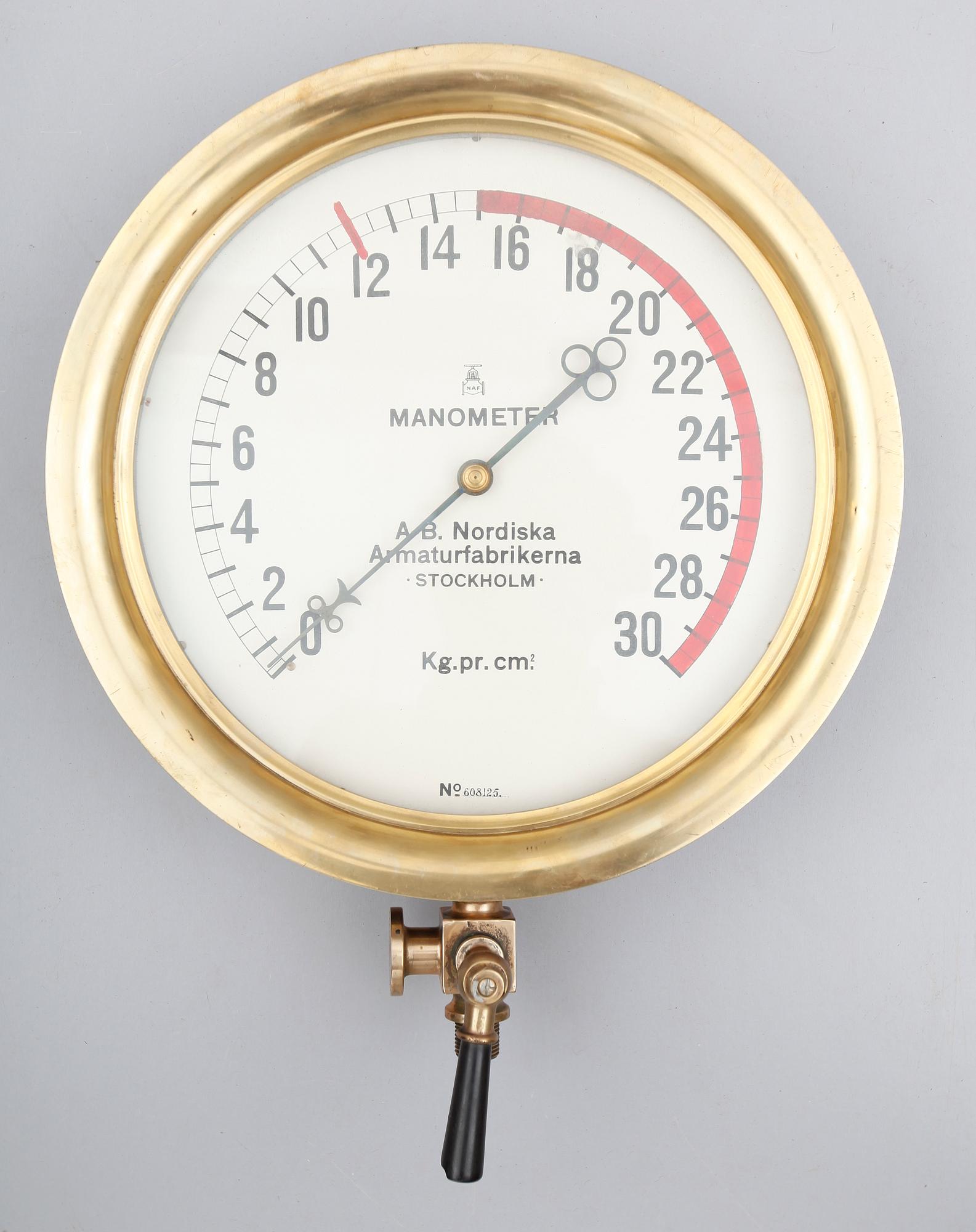 MANOMETER, AB Nordiska Armaturfabrikerna, Stockholm, 1900-talets första hälft.