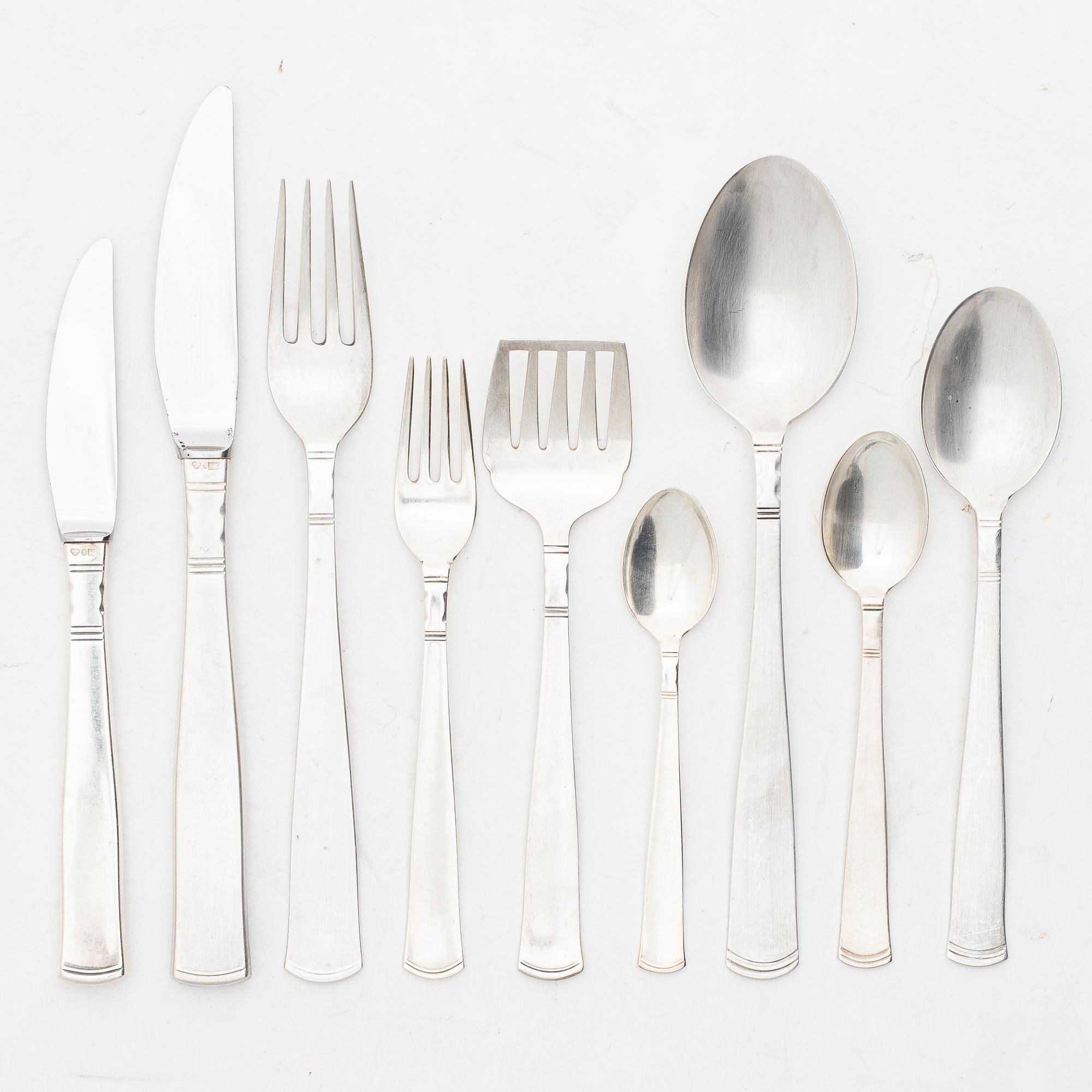 Jacob Ängman, A silver cutlery set, 'Rosenholm', GAB, Stockholm and Eskilstuna, some 1961 (83 pieces).