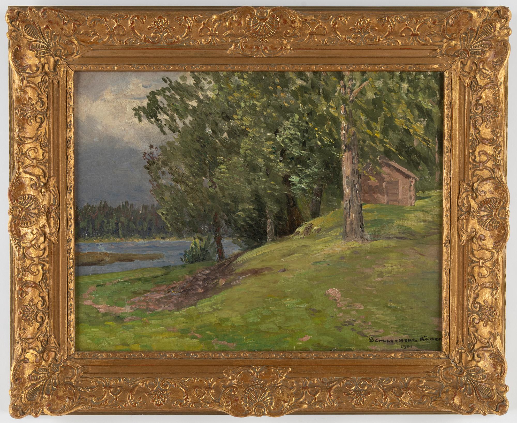 Anshelm Schultzberg, olja på duk/pannå, signerad och daterad Rämen1901.