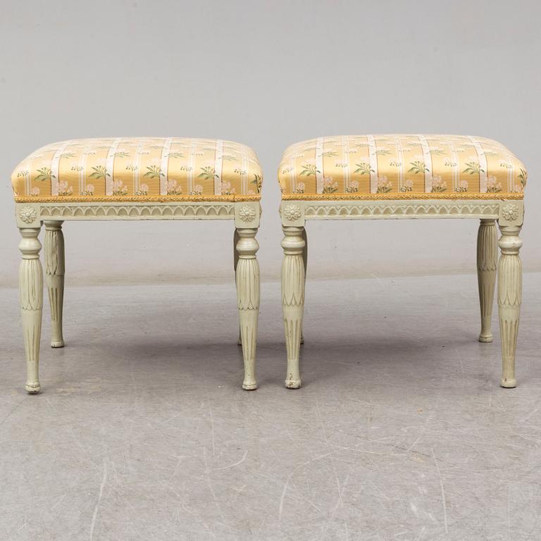 A pair of late gustavian stools, ca 1800.