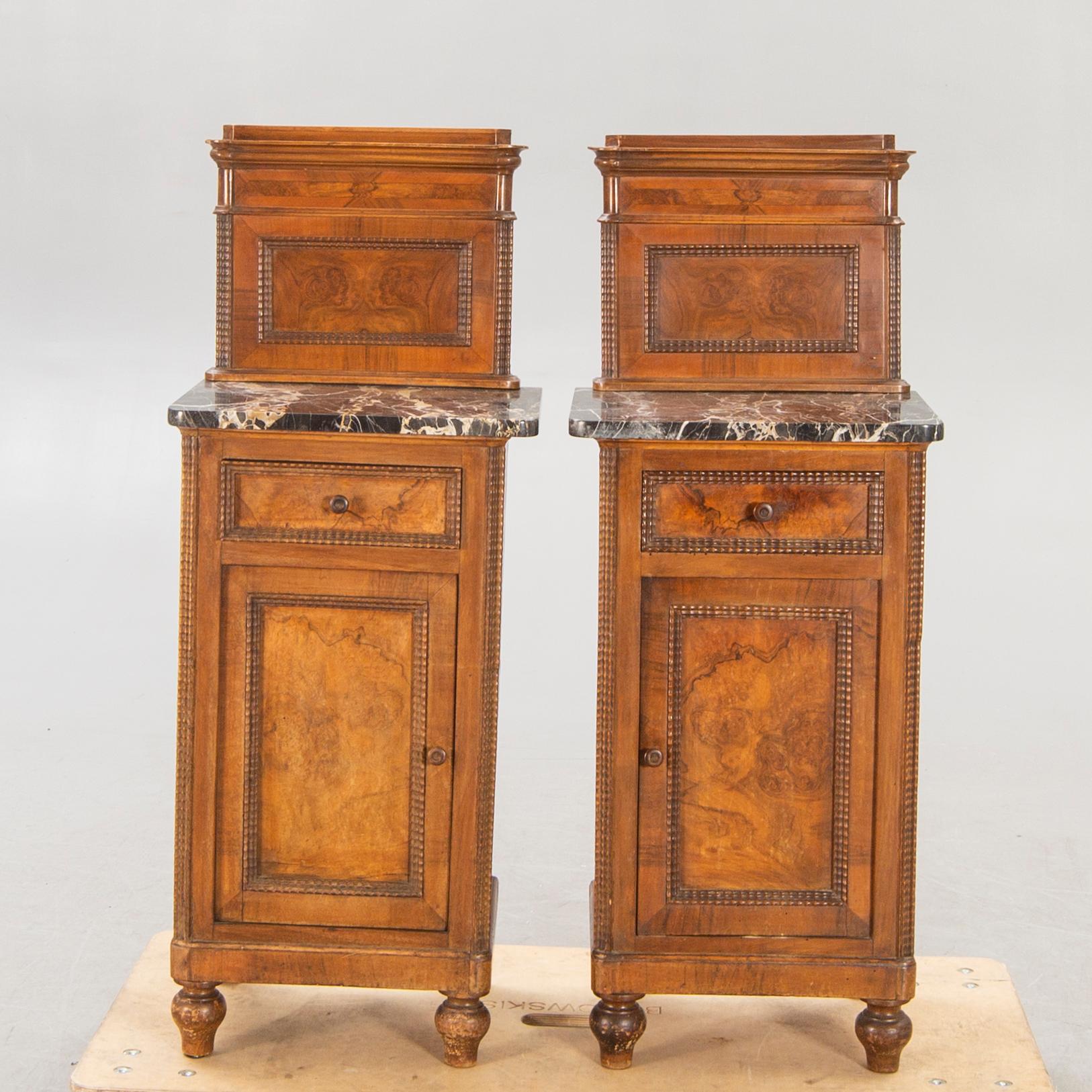 Bedside table / cupboard, a pair, first half of the 20th century.