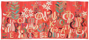 TAPESTRY. "Röda bokstavstrolleriet". Tapestry weave variant (gobelängvariant). 100 x 227,5 cm. Signed MH AB MMF.