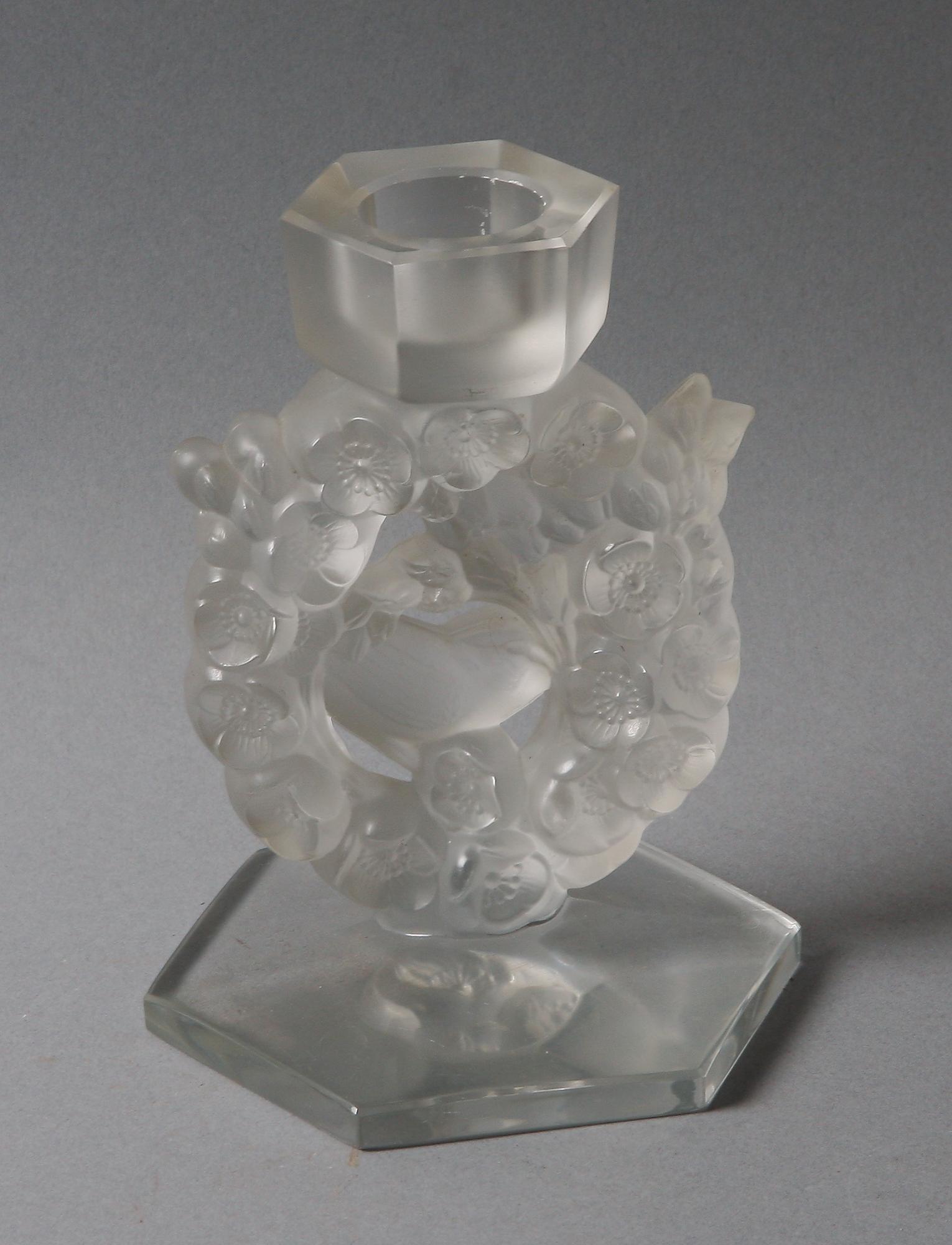 LJUSSTAKE, glas, troligen Lalique, Frankrike.