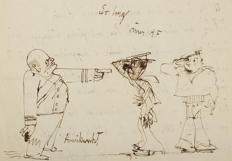 Axel Fridell, letter and drawings, signed, juli 1931.