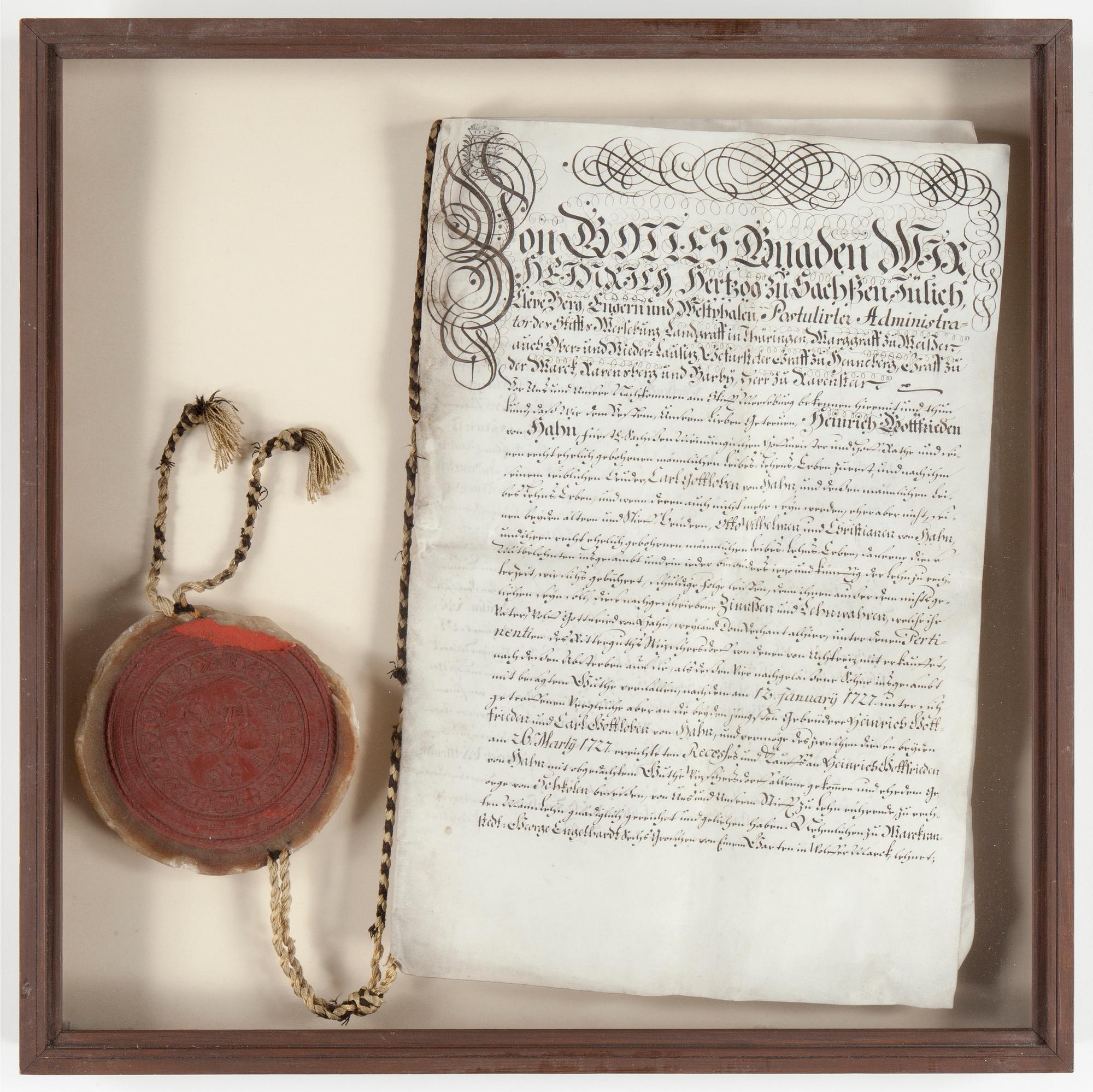 HANDSKRIFT MED SIGILL, Tyskland , 1700-talets första hälft.