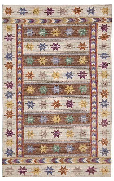 CARPET. "Höstmattan". Rölakan (flat weave). 477 x 283 cm. Signed MMF (Märta Måås-Fjetterström).