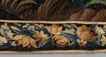 A tapestry, “La poesie pastoral”, tapestry weave, ca 251,5 x 283 cm, after Boucher, France 18th century.