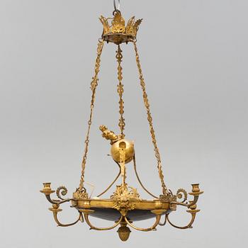 An Empire-style nine-light hanging lamp, late 19th century.