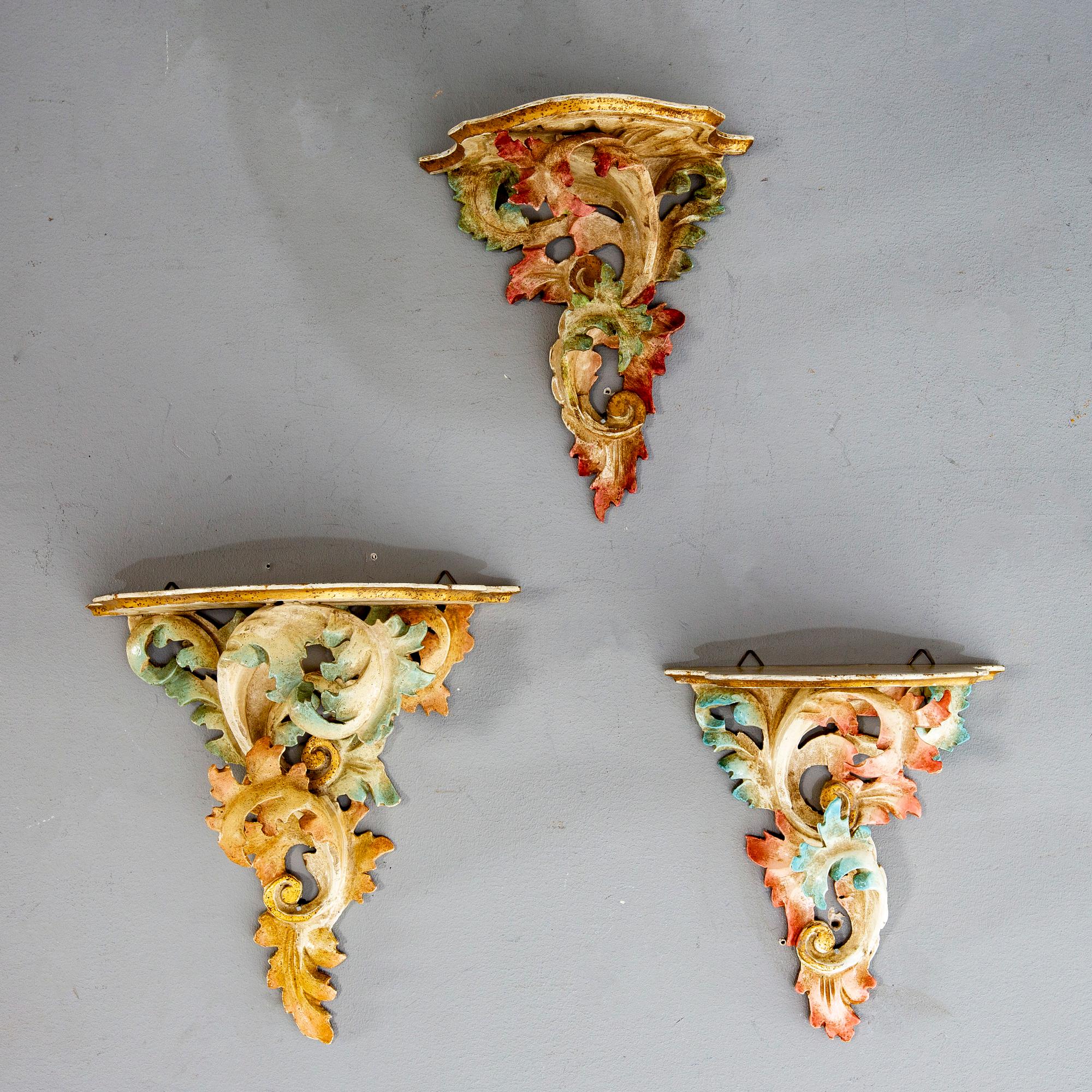 Three mid 20th century wooden shelfs from Paoletti, Firenze Italy.