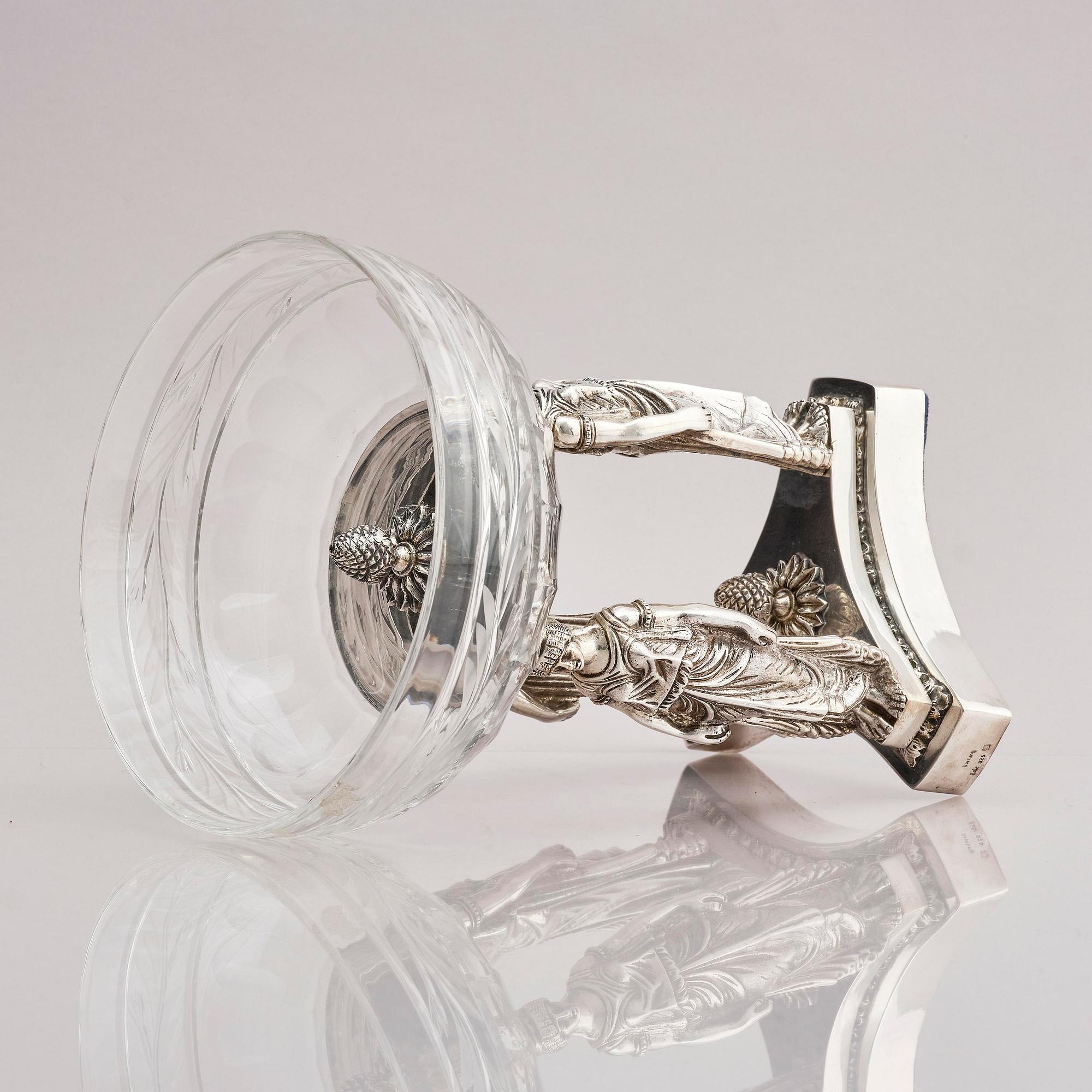 Lale Silverware & Co Ltd, uppsatsskål, sterling silver och glas, Istanbul, Turkiet, 1900-tal.