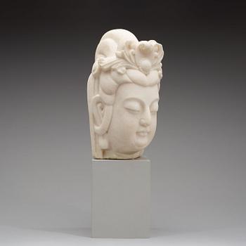 A marble head of a Bodhisattva in Tang style, Qing dynasty  19th century.