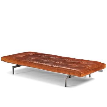 495. Poul Kjaerholm, A 'PK-80' steel and brown leather daybed, E Kold Christensen, Denmark 1960s.