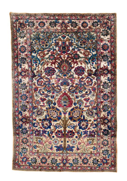 SEMI-ANTIQUE SILK KASHAN SOUF (in relief). 202 x 130 cm.