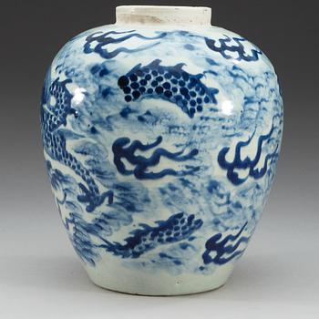 A blue and white wine jar, Transition, 17th Century.