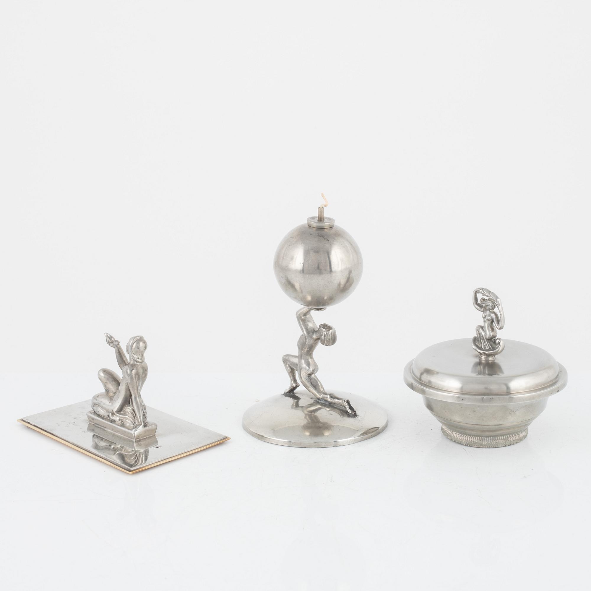 Tin, 3 parts, including CG Hallberg, 1930s.
