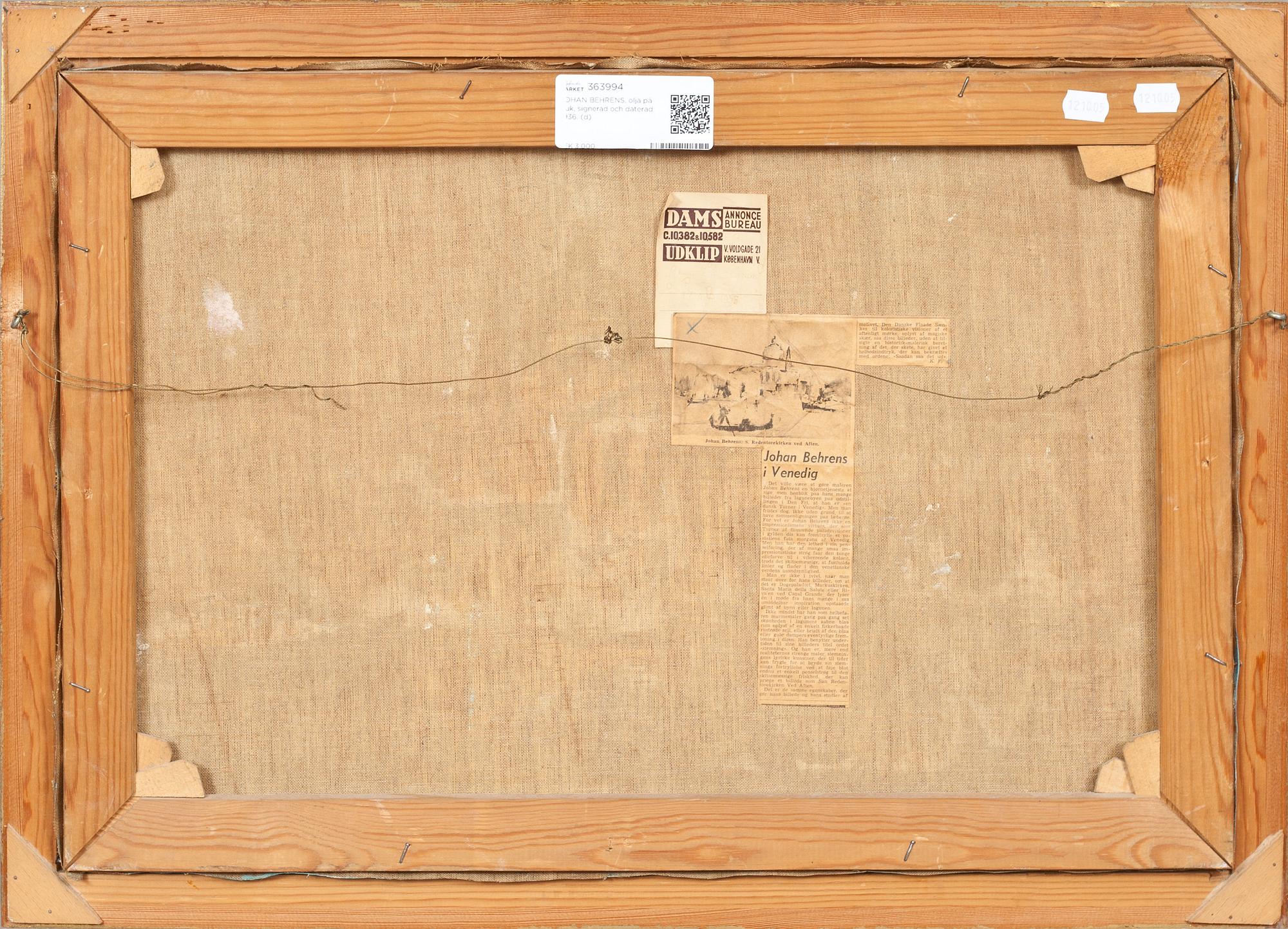 JOHAN BEHRENS, olja på duk, signerad och daterad 1936.